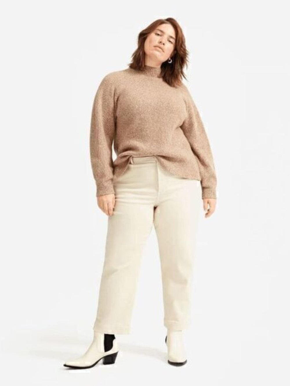 Everlane Womens Cream Sandstone The Straight Leg Crop Pants Size 14